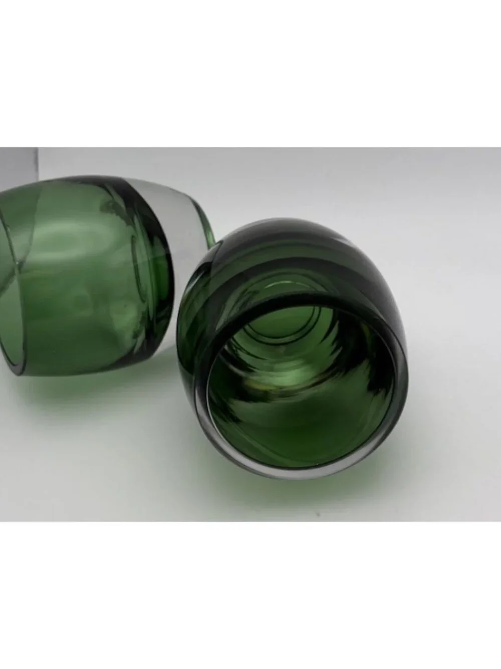 Crate & Barrel Diva Emerald Green Candle Votive Heavy Glass-Poland Set Of Two
